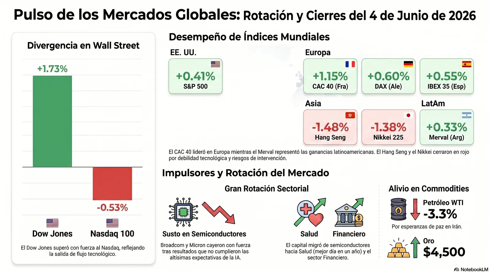 Cierre de Mercados – 04 junio 2026. Rotación sectorial y resiliencia del mercado