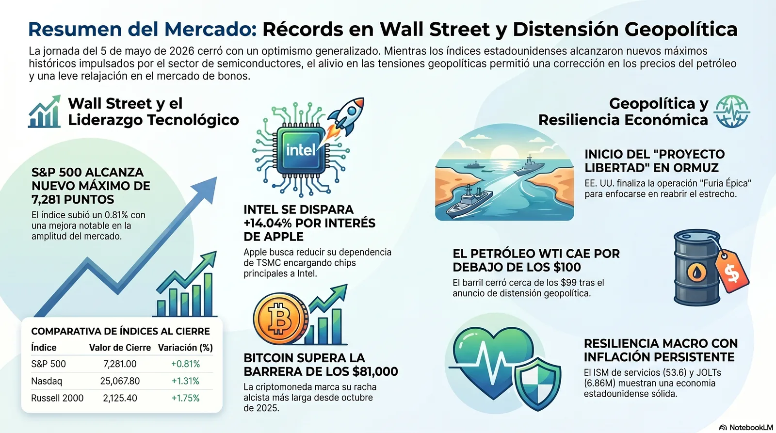 Cierre de Mercados – 05 mayo 2026. Wall Street ignora la guerra por IA