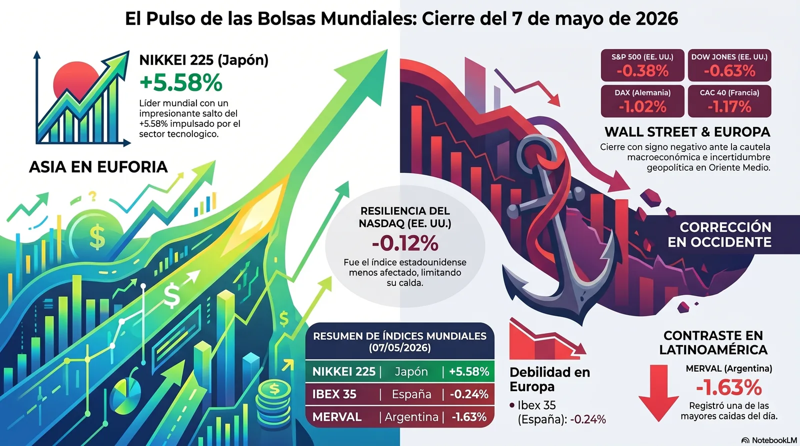 Cierre de Mercados – 07 mayo 2026. Software y refugios ante petróleo a cien