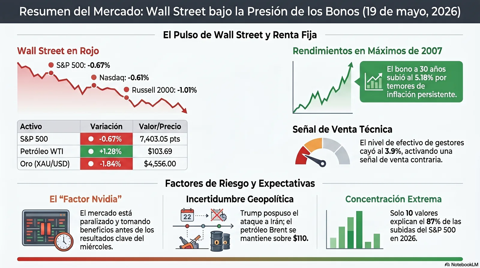 Cierre de Mercados – 19 de mayo de 2026. Tensión en los Rendimientos y la Cautela Geopolítica