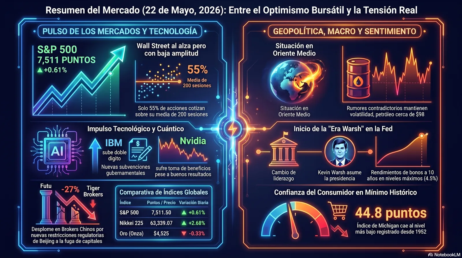 Cierre de Mercados – 22 de mayo de 2026. Tensión Geopolítica y transición monetaria