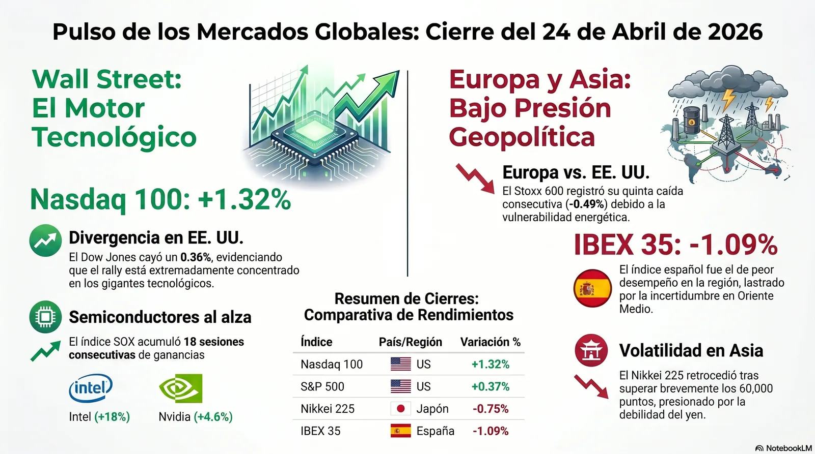 Cierre de Mercados – 24 abril 2026. Un Mercado de Dos Velocidades