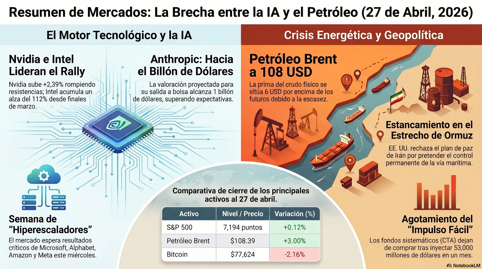 Cierre de Mercados – 27 abril 2026. Bolsas en máximos y crisis energéticas.