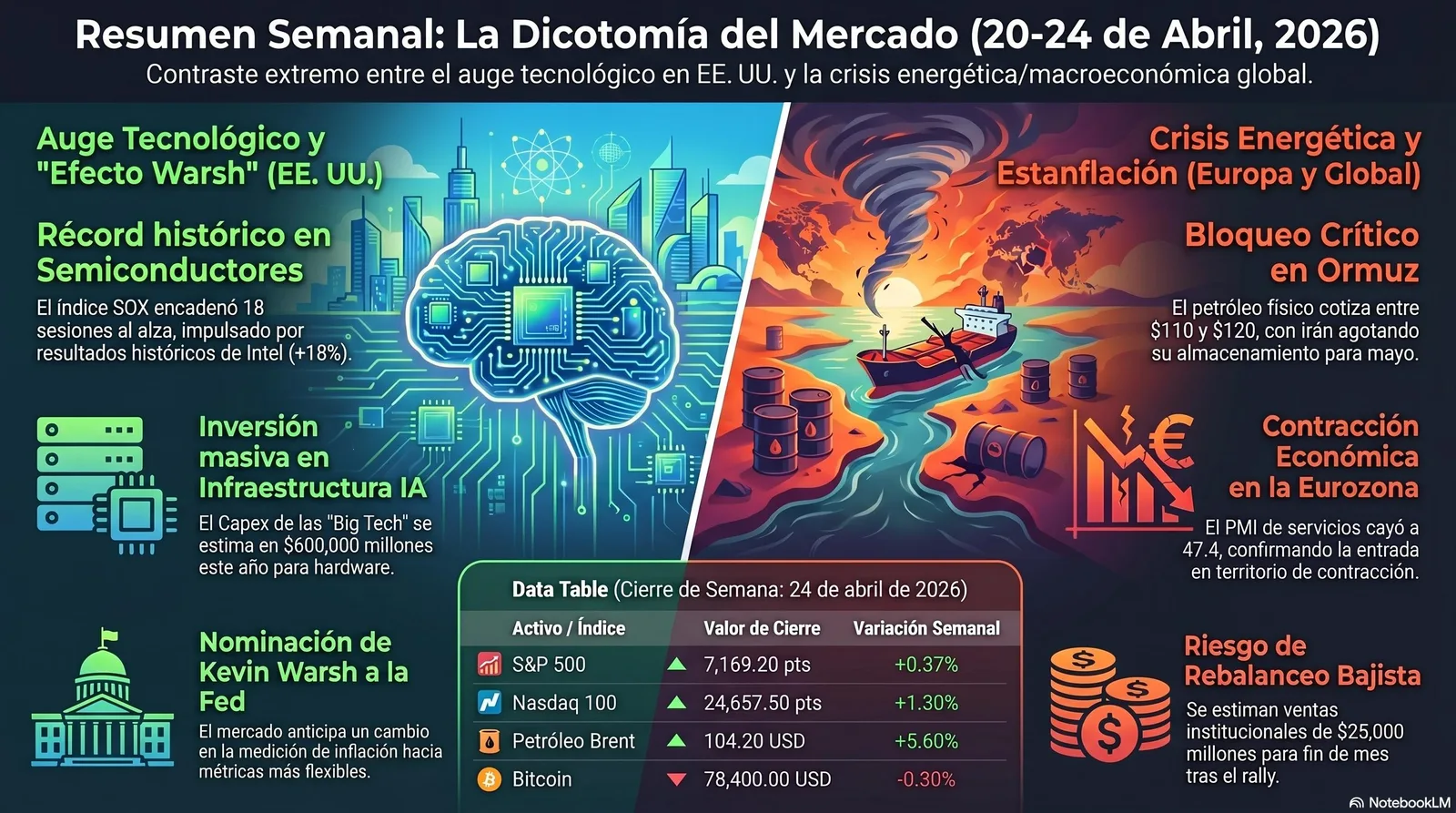 Resumen Semanal del Mercado (20 al 24/04/2026). Mercados globales a dos velocidades.