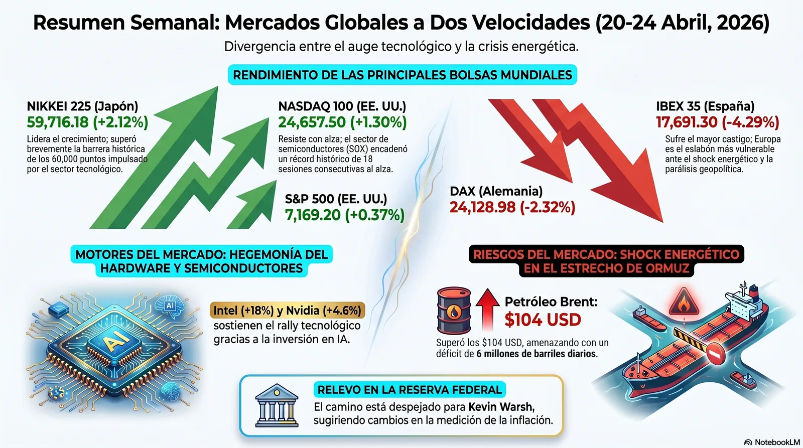 Resumen Semanal del Mercado (20 al 24/04/2026). Mercados globales a dos velocidades.